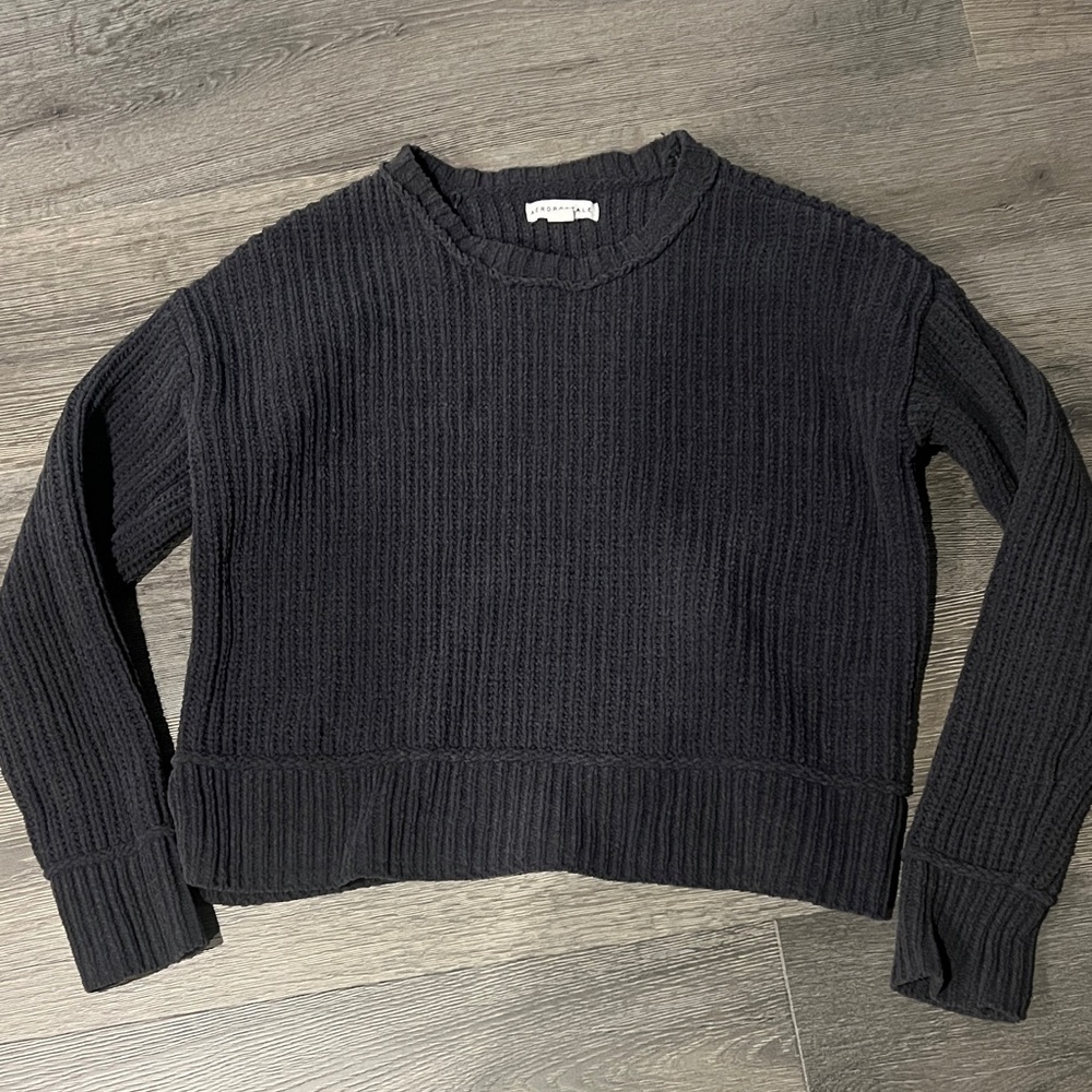 Aeropostale Gray Ribbed Crew Neck Sweater